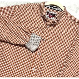 Johnston‎ & Murphy XC4 Shirt M Orange Plaid Flip Cuff Performance Stretch Casual